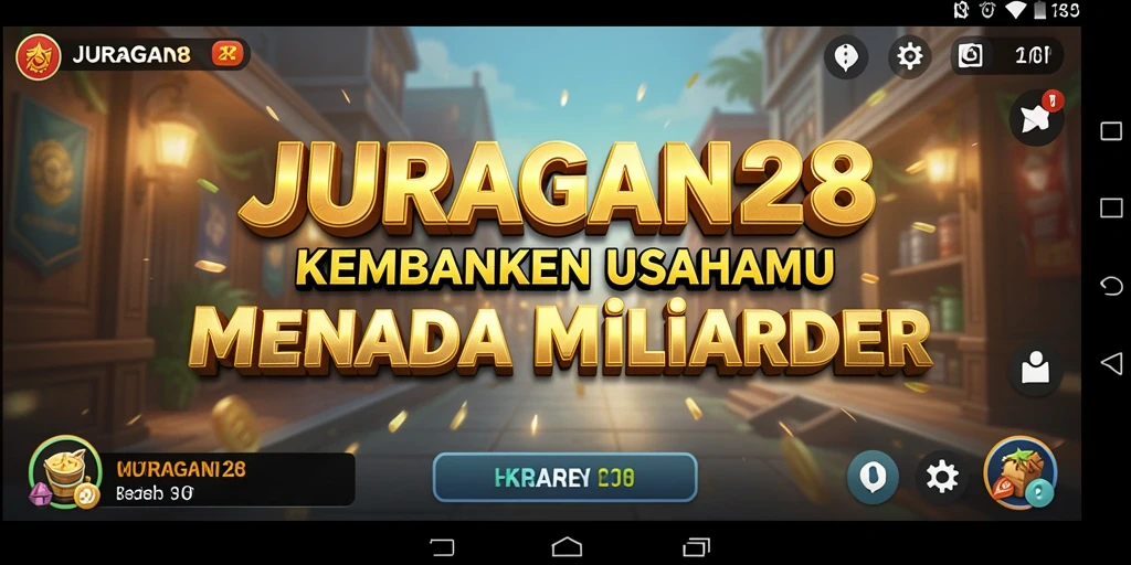 Screenshot gameplay JURAGAN28 menampilkan suasana bisnis yang dinamis.