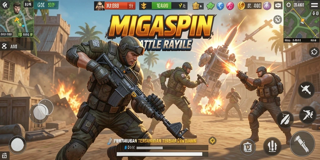 Screenshot gameplay MIGASPIN yang menampilkan aksi seru Battle Royale.