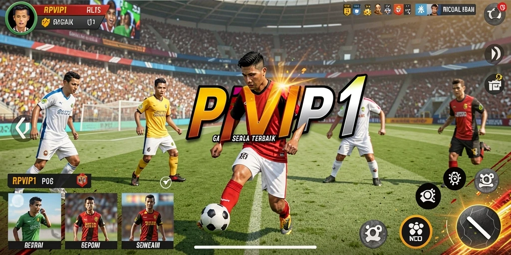 Screenshot RPVIP1 dengan aksi gameplay sepak bola yang intens.