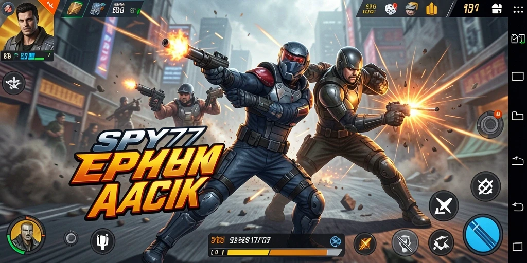 Screenshot SPY77 yang menunjukkan aksi pertarungan intens.